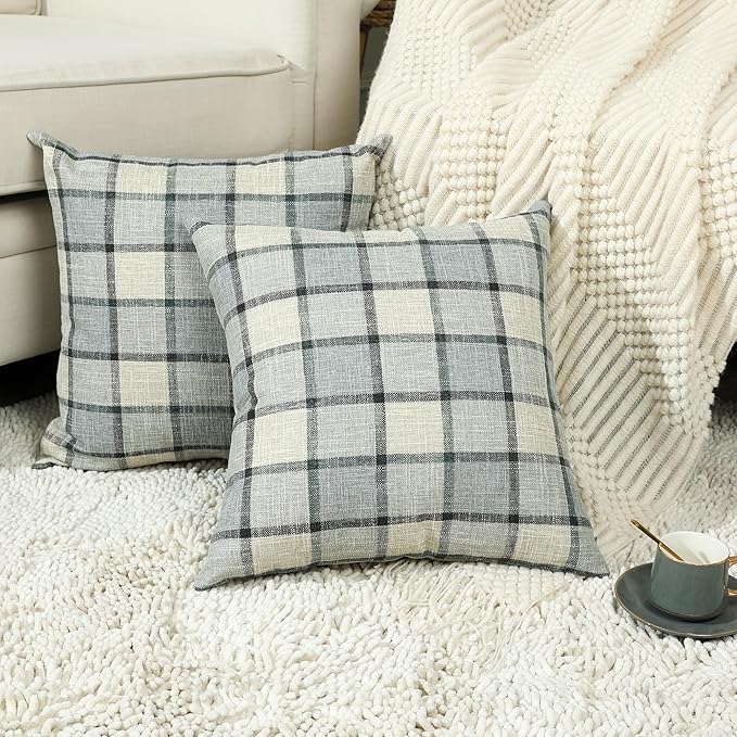 Stellhome Pack of 2 Faux Linen Buffalo Check Throw Pillow Covers, Farmhouse