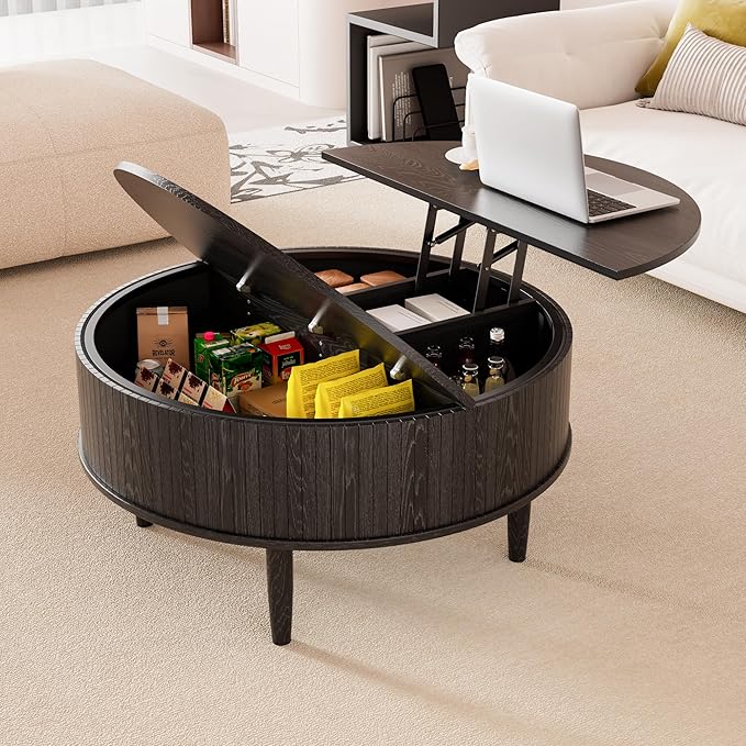 Round Fluted Lift Top Coffee Table