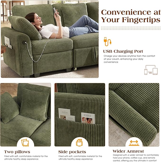 Ihanherry 81-inch Corduroy Modular Sectional Sofa Bed