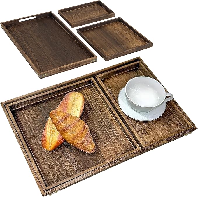 3-Piece Wooden Serving Tray Set