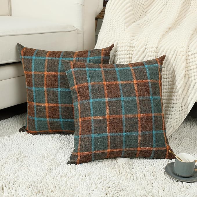 Stellhome Pack of 2 Faux Linen Buffalo Check Throw Pillow Covers, Farmhouse
