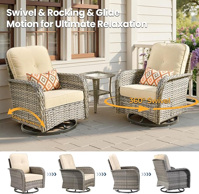 Weaxty 7 Pieces Patio Furniture Set, Wicker Outdoor Swivel Rocking Chairs
