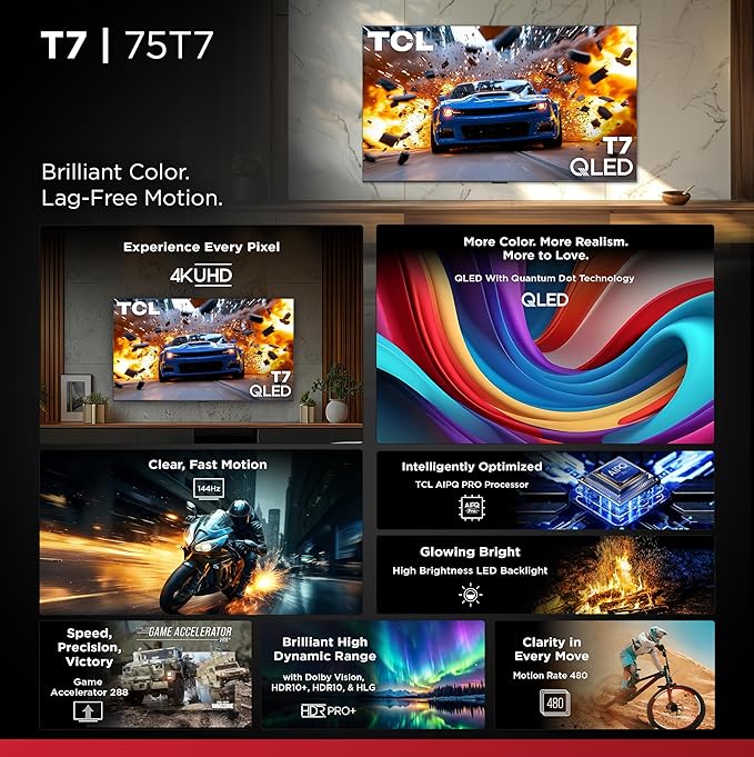 TCL Amazon Exclusive 75 Inch Class T7 Series | 4K QLED HDR Lag-Free Smart