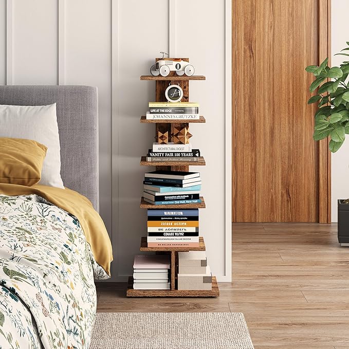 TUTOTAK Narrow Bookshelf, 6-Tier Bookcase, Spine Book Shelf