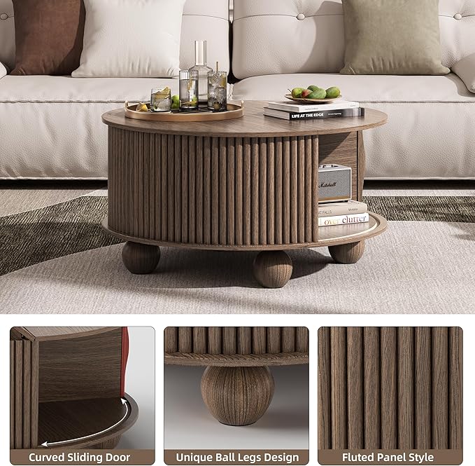 SULIVES Round Coffee Table