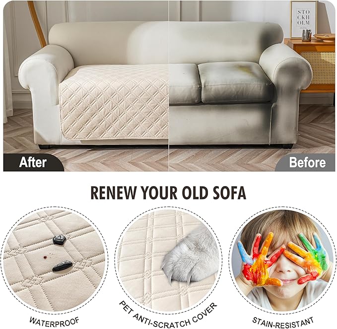 Genina Waterproof Couch Cover, Washable Anti-Slip 67 inch Sofa Covers