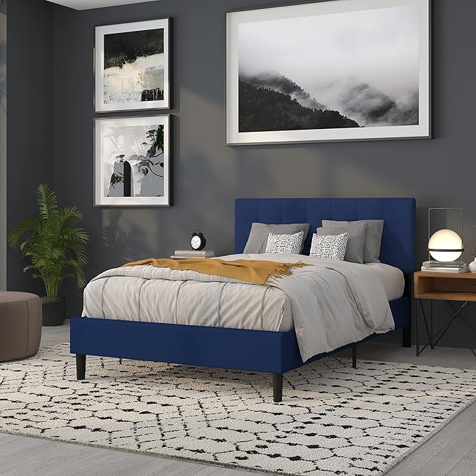 Flash Furniture Bedford Tufted Upholstered Full Size Headboard in Navy Fabric