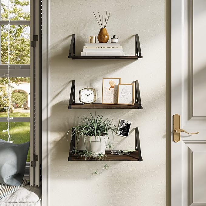 BAMEOS Floating Shelves Rustic Wood Wall Shelf, Small Bookshelf
