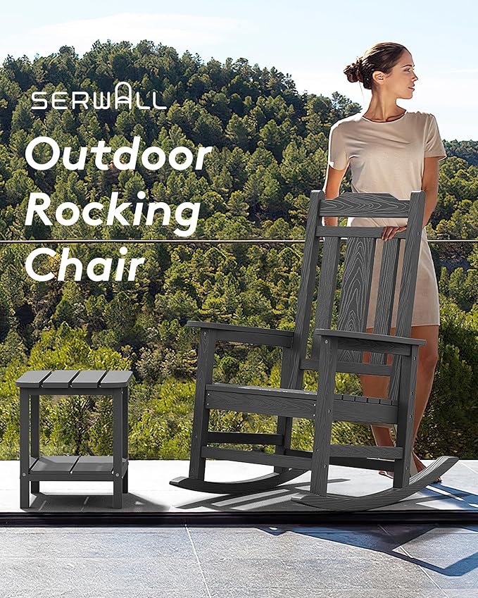 SERWALL Oversized Rocking Chair Set of 2 Outdoor, HDPE Outdoor Rocking Chair