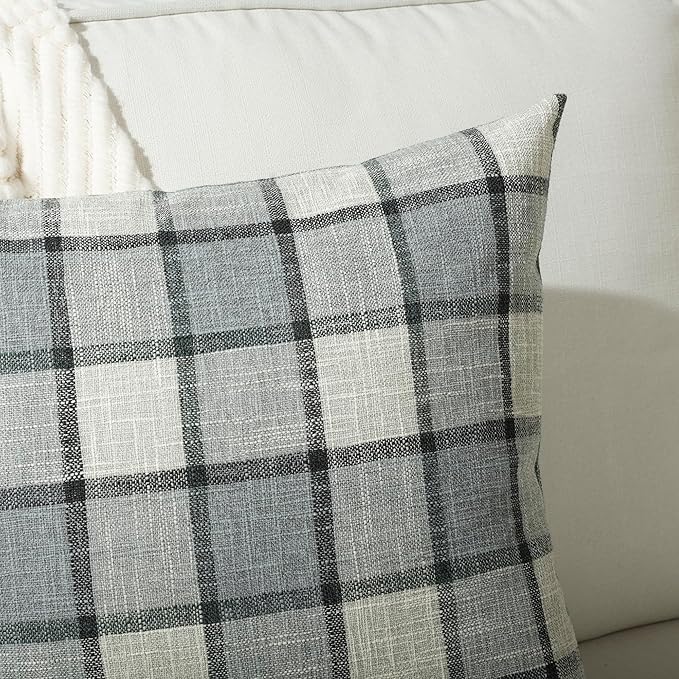 Stellhome Pack of 2 Faux Linen Buffalo Check Throw Pillow Covers, Farmhouse