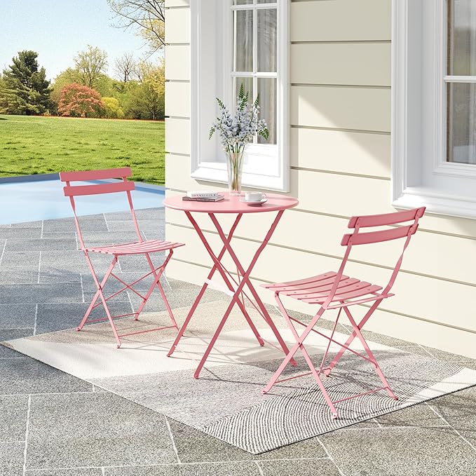 Bistro Table and Chairs Set of 2, 3 Piece Outdoor/Indoor Folding Patio Bistro