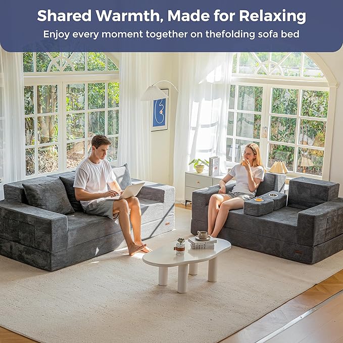 MAXYOYO Loveseat Sofa Bed, 4 in 1 Convertible Boneless Couch Folding Recliner