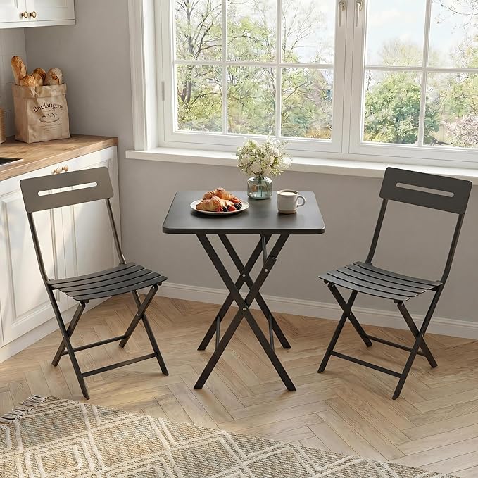 GarveeTech 3-Piece Folding Bistro Set, Heavy Duty Outdoor Patio Furniture