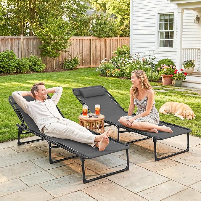 Outsunny Folding Chaise Lounge Chair Set of 2, Patio Sun Tanning Chair