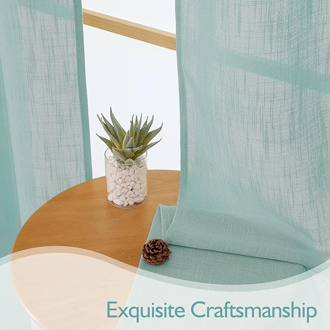 Chyhomenyc Aqua Green Semi Sheer Curtains 84 Inches Long 2 Panels Set, Light