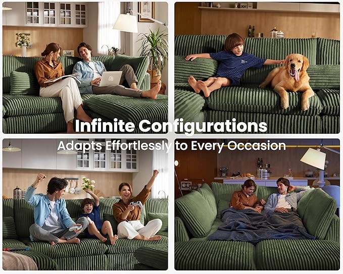 115" Oversized Corduroy Couch Modular Sectional Sofa, Washable Cloud Couch