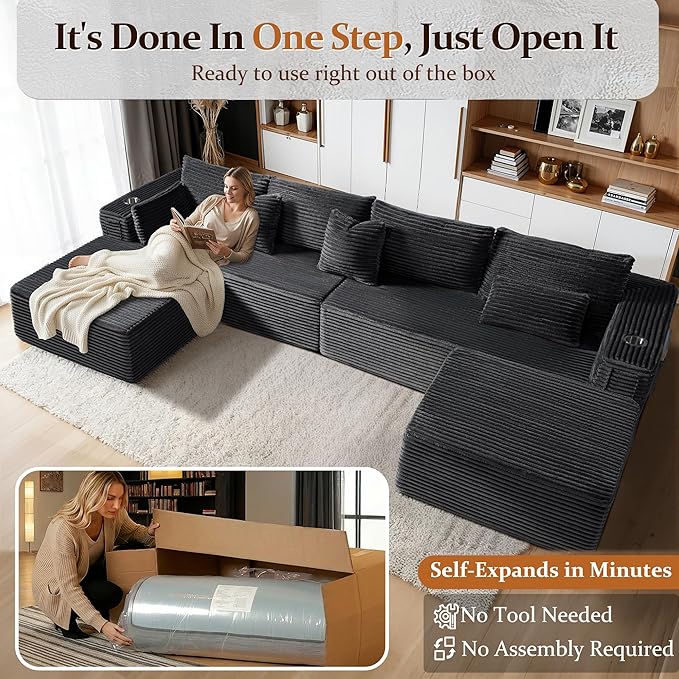 138" Oversized Cloud Sectional Couch, Comfort U Shaped Sofa