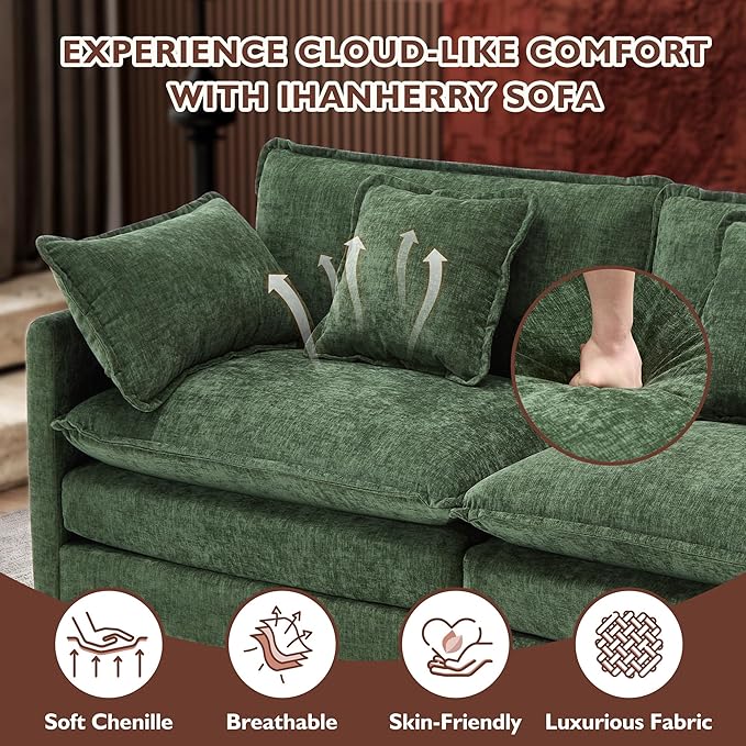 Ihanherry 111.4 Inch 3-Seater Cloud Sofa, Modular Sectional Couch, Modern Deep