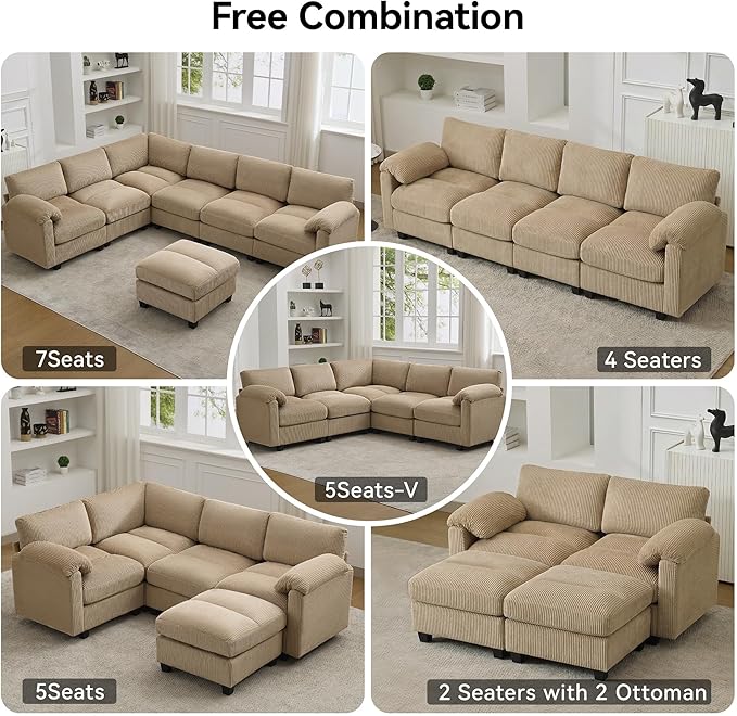 114'' Sectional 4 Seater Couch, Oversized Modular Couches