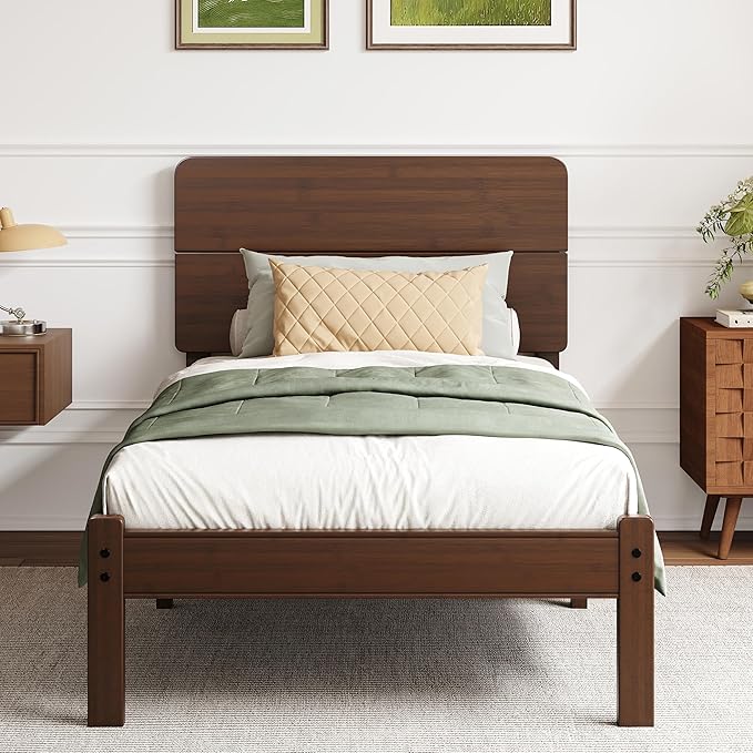 BOSRII 14in High Solid Bamboo Wood Platform Twin XL Bed Frame