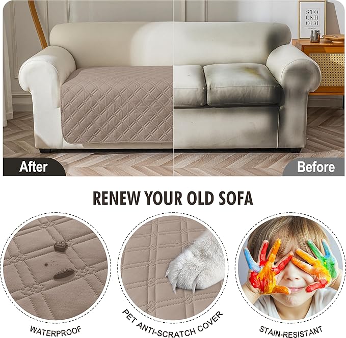 Genina Waterproof Couch Cover, Washable Anti-Slip 51 inch Loveseat Sofa Covers