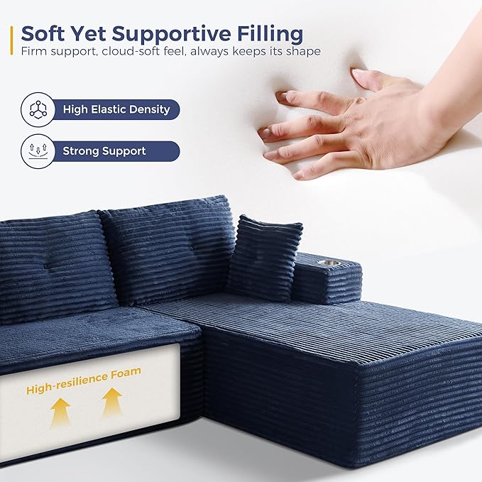 MAXYOYO 132" Giant U-Shaped Modular Sectional Couch, Modern Boneless Couch
