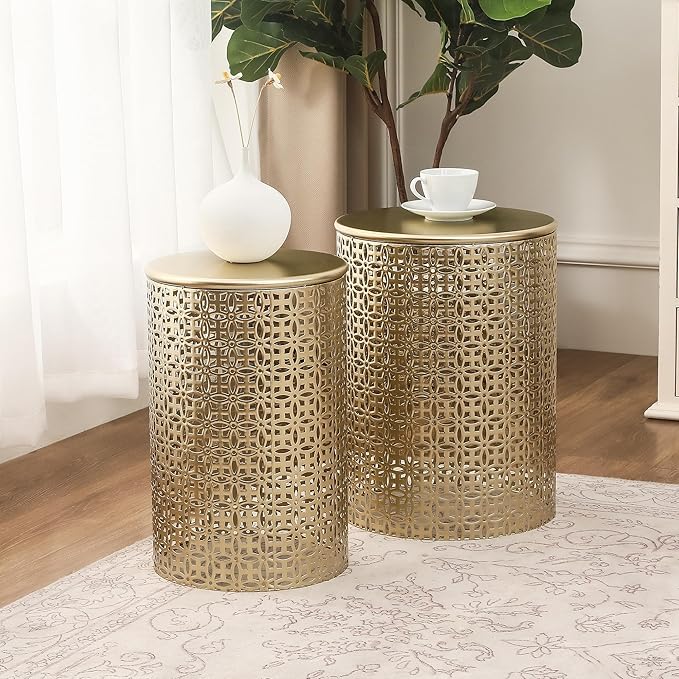 Homebeez Modern Nesting Tables Set of 2, Round Metal End Table, Accent Side