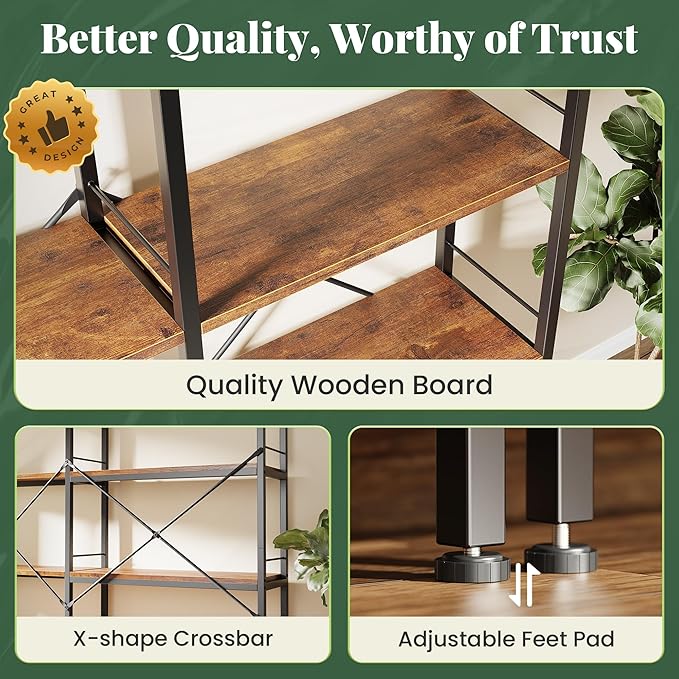 Huuger 4 Tier Bookshelf, L Shaped Corner Bookshelf