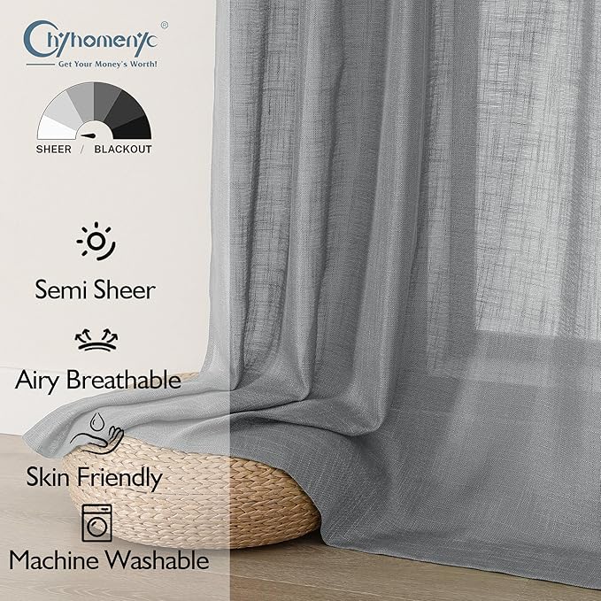 Chyhomenyc Extra Long Charcoal Grey Semi Sheer Curtains 120 Inches Long 2 Panels