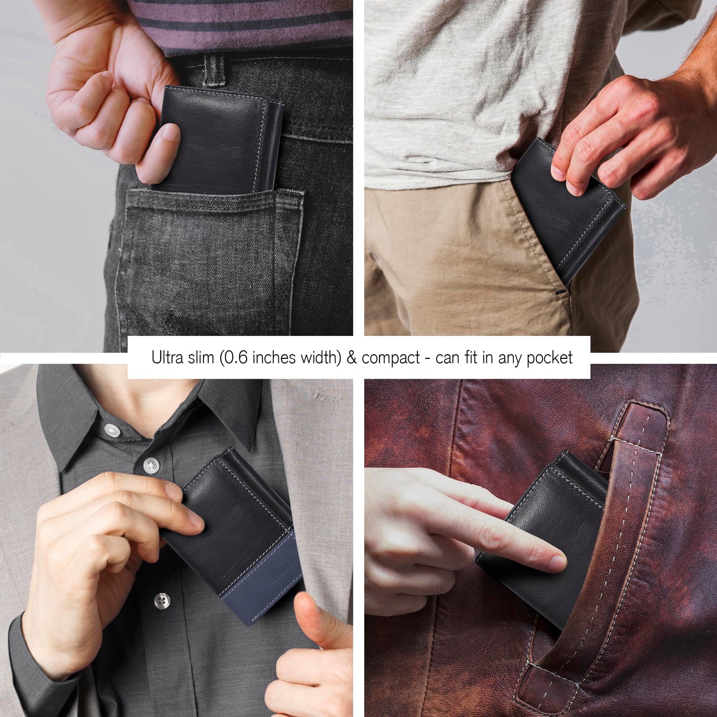 ESTALON Real Leather Trifold Wallet For Men-RFID Slim Tri Fold Wallets Minimalist 3 fold Credit Card Holder ID Window (Charcoal/Patriot)