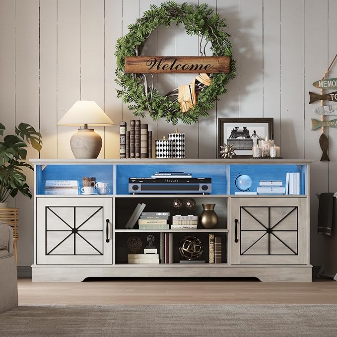 Xixini Farmhouse TV Stand for 65/60/55 Inch Tvs, Rustic Entertainment Center