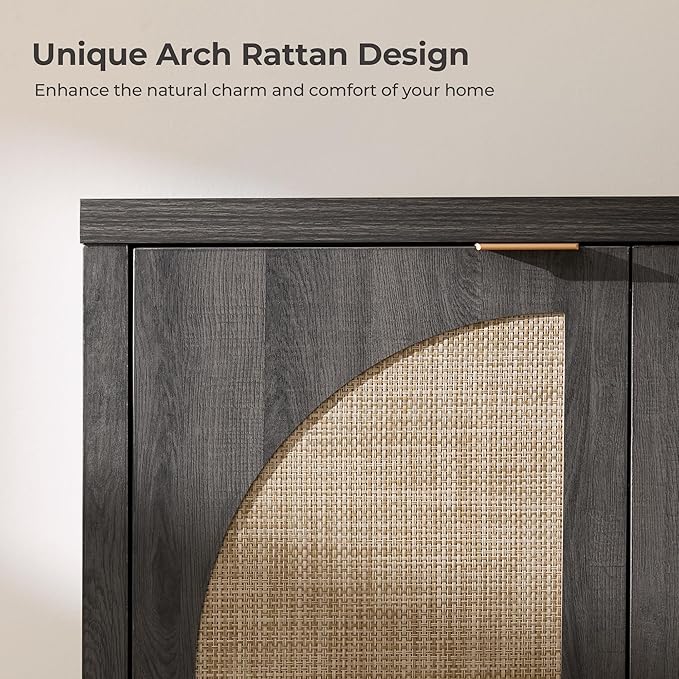 SICOTAS 102"W Rattan Sideboard Buffet Cabinet Set of 3, Modern Credenza Storage