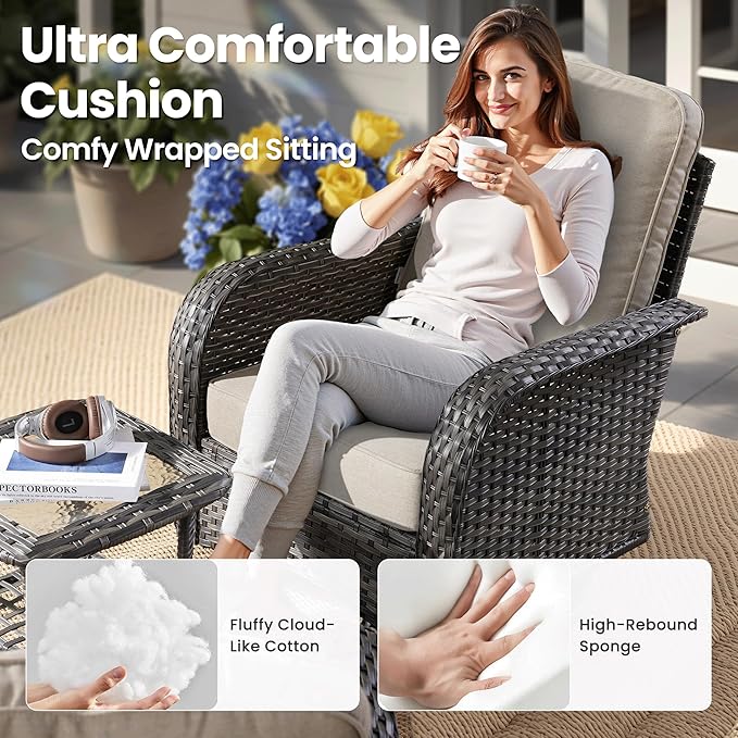 ovios 3-Piece Patio Furniture Set, Outdoor Wicker Sofa