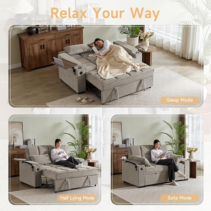 Auvsoce 65'' Chaise Lounge Chair Indoor, 3-in-1 Convertible Sofa Bed