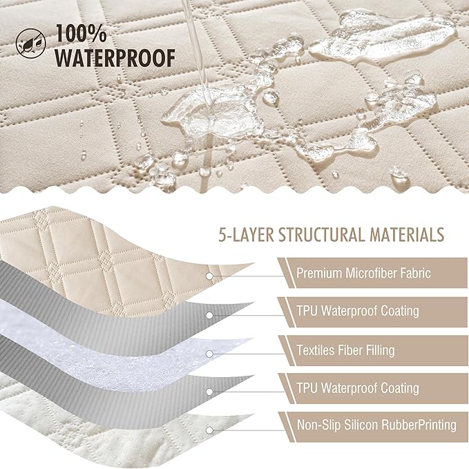 Genina Waterproof Couch Cover, Washable Anti-Slip 51 inch Loveseat Sofa Covers