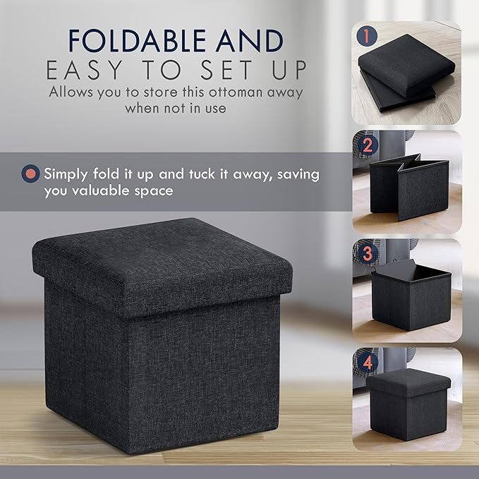 Ornavo Home Small Storage Ottoman Foldable Collapsible Cube Square Linen
