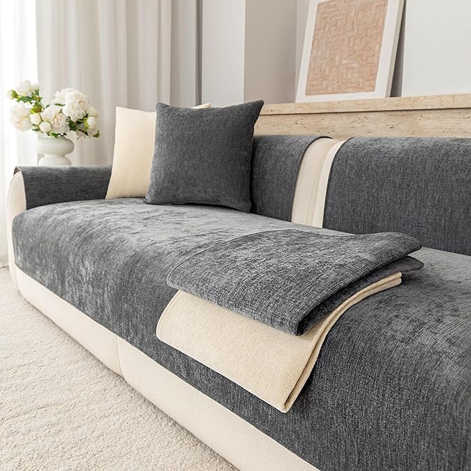 Premium Chenille Sofa Cushion Covers，Upgraded Anti-Slip Sectional Couch