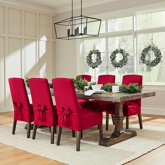 SureFit Cotton Duck Canvas Short Dining Room Chair Covers, Dining Chair Cover