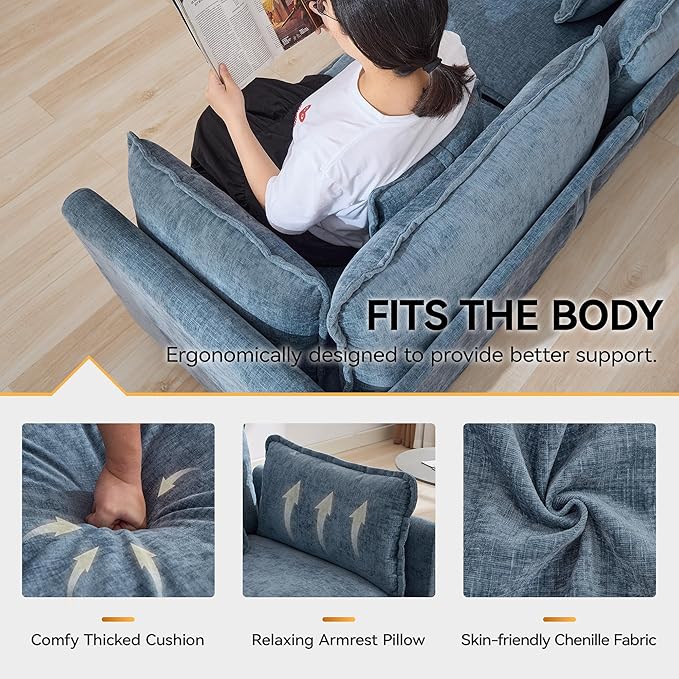 111'' Sectional Cloud Deep Seat Couch, Modern Comfy Chenille L Shaped Sectional