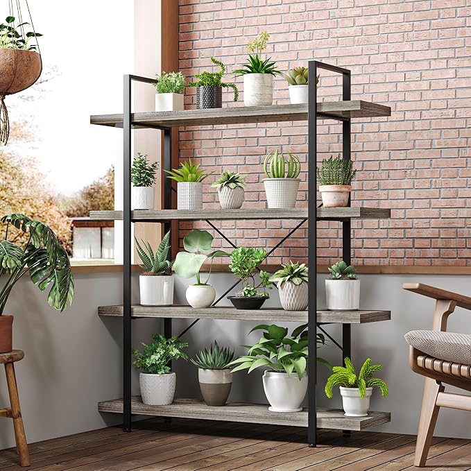 OtterOasis Bookshelf Set of 2, Heavy Duty 4-Tier Industrial Bookcase, 120lbs