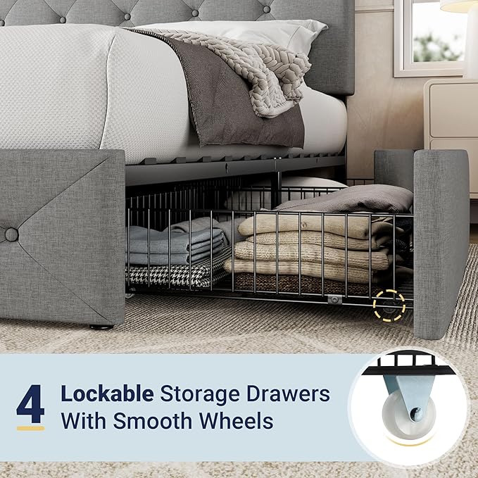 Allewie Upholstered Queen Size Platform Bed Frame