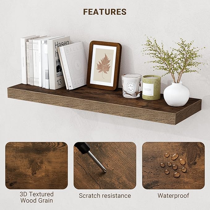 Acovy 16 Inch Floating Shelves, Wooden Shelves