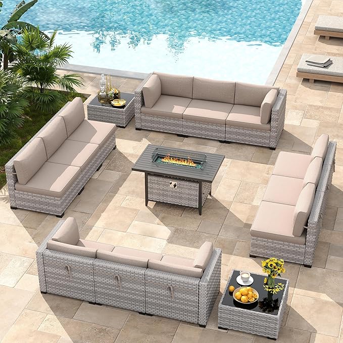 12-Seat Modern Outdoor Wicker Rattan Patio Furniture Set
