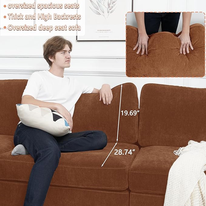 EASE MOOSE Brown Sectional Modular Sofa, Comfty 3 Seat Cloud Couch, FSC