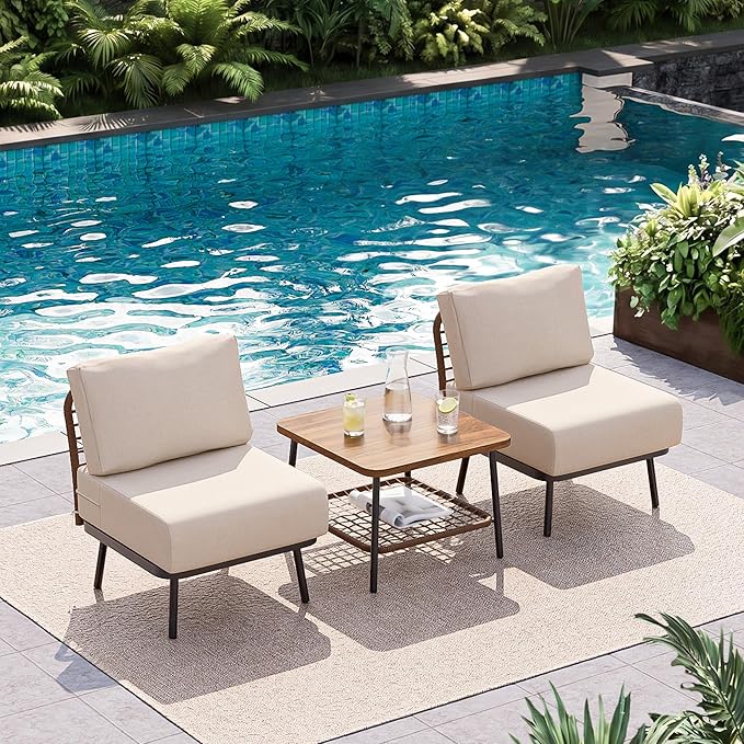 3-Piece Patio Conversation Set, Outdoor Sectional Sofa Wicker Furniture