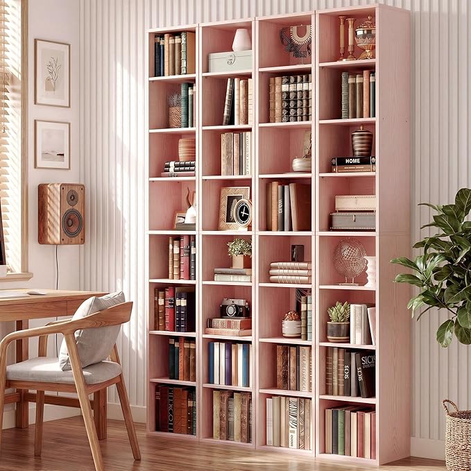 IRONCK Tall Narrow Bookshelf 8 Tiers 71in Set of 2, Compact Corner Bookcase