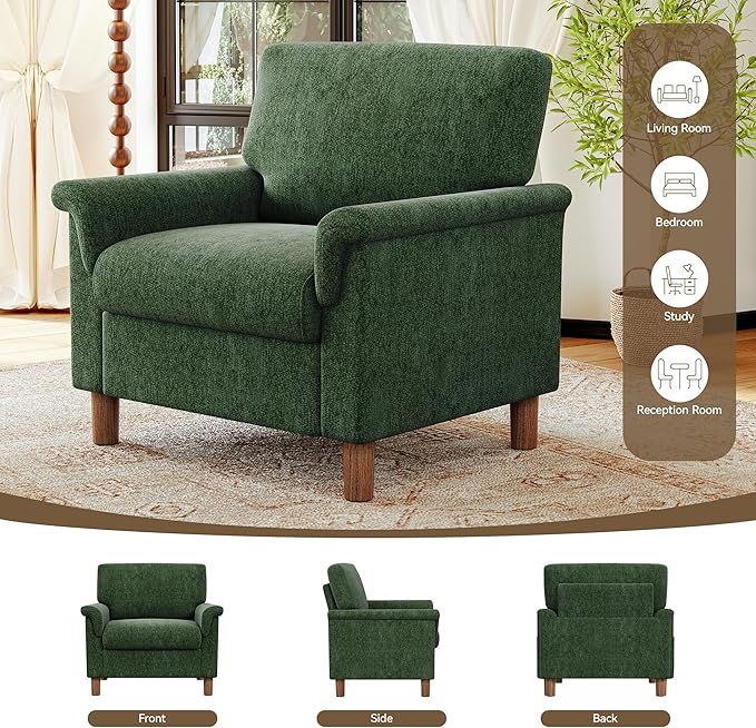 Mid Century Modern Accent Chair, Chenille Comfy Living Room Arm Chairs