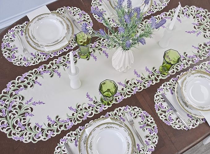 Embroidered Purple Embroidered Lavender Lilac Table Runner, Dresser Scarf