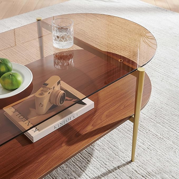 LumFurn X-Large Oval Glass Coffee Table, Mid-Century Modern Design, L47 x W24 x
