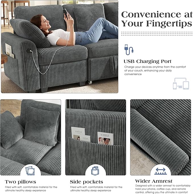 Ihanherry 59-inch Corduroy Convertible Sofa Bed